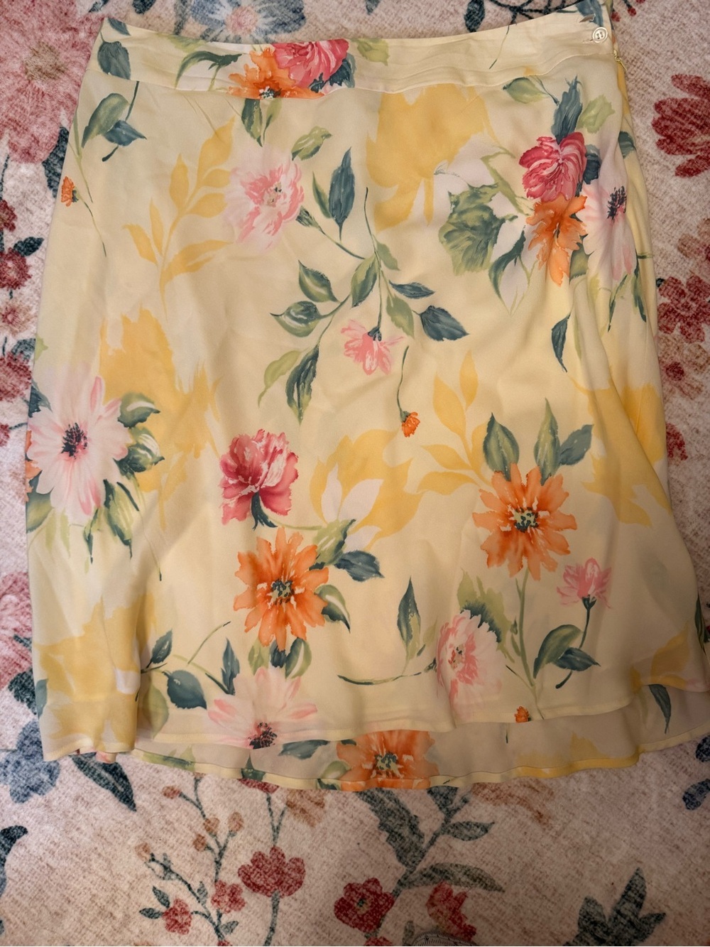 Talbots Pure Silk Floral Yellow A-Line Women's Skirt